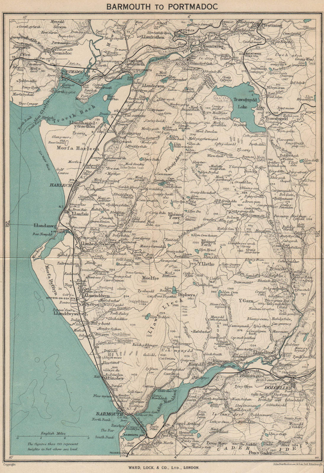 SNOWDONIA COAST. Barmouth-Porthmadog. Ffestiniog Dolgellau. WARD LOCK 1948 map